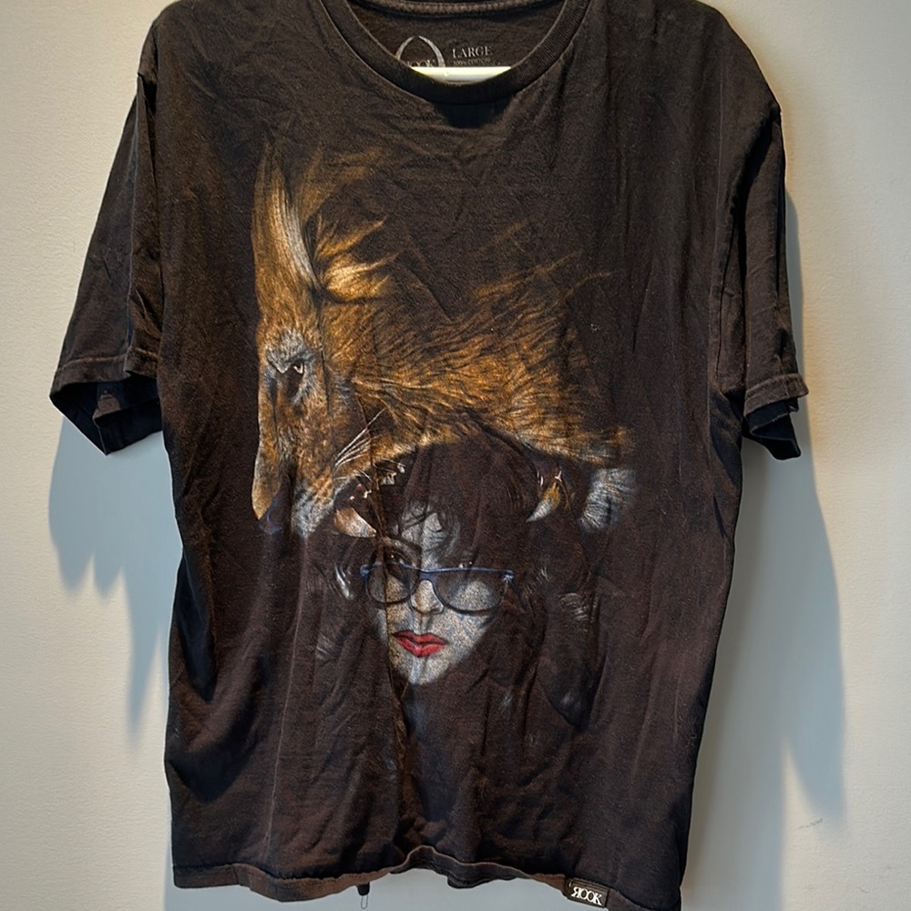 Men's Black Vintage Size Large Rook T-Shirt Lion Sexy Girl